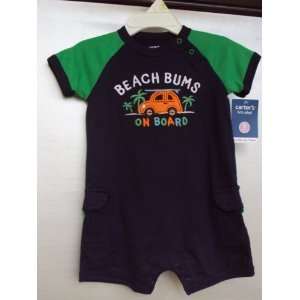   Easy 1 piece S/S Cotton Knit Romper Navy Blue/Green 6 Months Baby