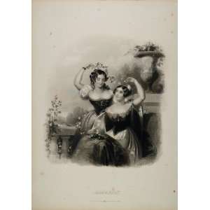  1838 Victorian Women Dress Jessamine Vine Engraving 