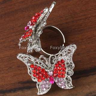 1Pc New *5 Colors* Rhinestone Butterfly Fashion Cocktail Ring #8 