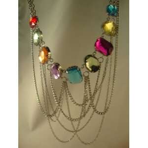  Colorful Jewel and Chain Necklace 