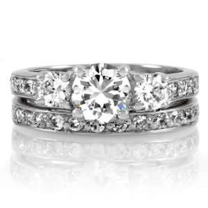  Lokis 3 Stone CZ Wedding Ring Set Emitations Jewelry