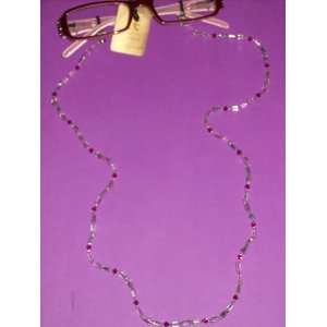  Beaded Eyeglass Chain Pink, Silver and Clear Beads 