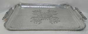 Large Deco Modern Aluminum Tray with Flowers & Leaves  