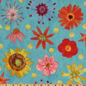  44 Wide Impressions Large Blooms Turquoise Fabric By The 