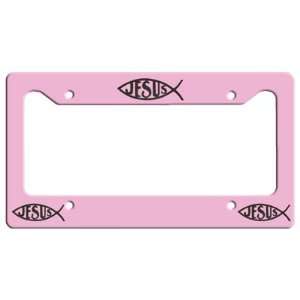  Jesus Fish Licese Plate Frame   Pink/Black Everything 