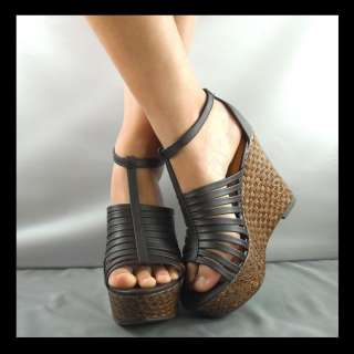 NEW BROWN HIGH HEEL WEDGE STRAPPY SANDAL  