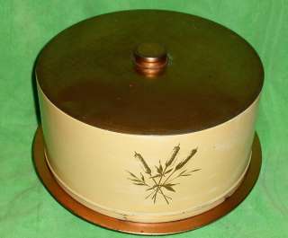   Tin Cake Cover & Tray Decoware Copper Clad Wheat Retro Kitchen  
