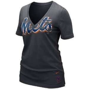  Nike New York Mets Ladies Black My Team V neck T shirt 