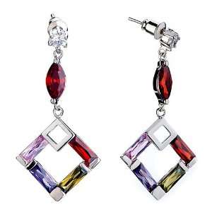 Mothers Day Gifts Beautiful Red Drop Dangle Square Colorful Crystal 