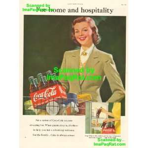 1951 Coca Cola Color Print Ad For home and hospitality Delicious and 