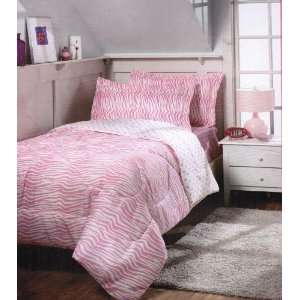  Full Size Comforter & Shams Set Zebra in Pink/White 
