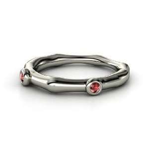    Bamboo Two Stone Ring, 14K White Gold Ring with Red Garnet Jewelry