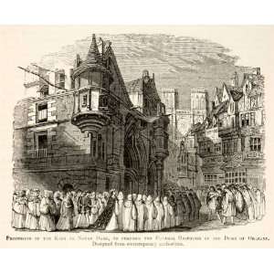  1877 Woodcut Procession King Notre Dame Perform Funeral 