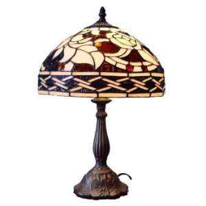  Contek White Rose Tiffany Style Stained Glass Table Lamp 