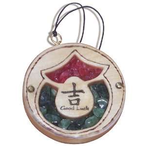   Gemstone and Wooden Amulet Good Luck Car Hanger 