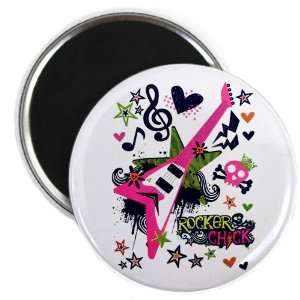  2.25 Magnet Rocker Chick   Pink Guitar Heart and Treble 