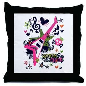  Throw Pillow Rocker Chick   Pink Guitar Heart and Treble 