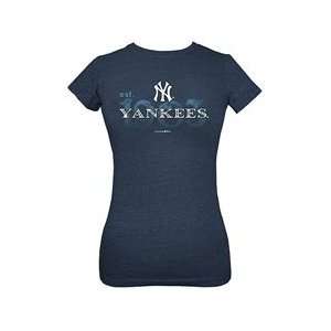 New York Yankees Womens Triblend Crew T Shirt by 5th & Ocean   Navy 