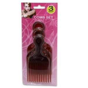  3pc Assorted Brown Plastic Pick Hair Comb Set Beauty