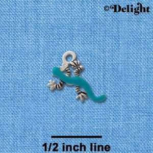  C1301 tlf   Small Teal Lizard   Silver Plated Charm