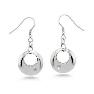  Crescent Stainless Steel Earrings w/ CZ Jewelry