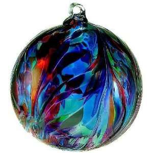 Kitras Art Glass Feather Witch Ball Ornament   3 Blue 