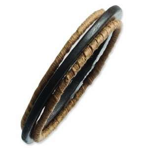  3 Piece Hamba Wood/Twill Wrapped 6.75in Slip On Bracelet Jewelry