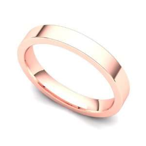  14k Rose Gold 3mm Classic Plain Flat Wedding Band Ring, 13 