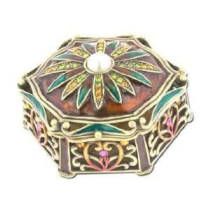 Hexagon Shaped Sunflower Jeweled Trinket Box