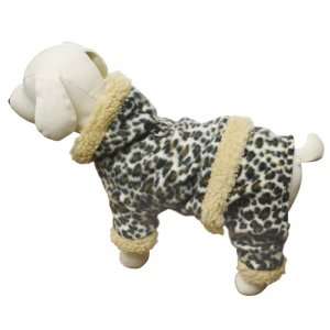  Adorable Leopard Print Hooded Fleece Bodysuit for Dogs S 