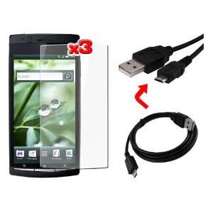   Screen Protector + Micro USB Date Cable for Sony Ericcson X12 By Skque