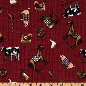 44 Wide Riley Blake Country Harvest Animals Maroon Fabric By The 