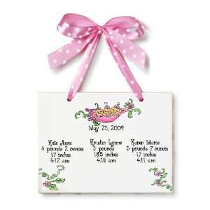 Birth Certificate Hand Painted Tile   Triplet Girls