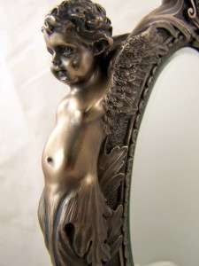 Huge Bronze Decorative Standing Mirror W Angels Cherubs  