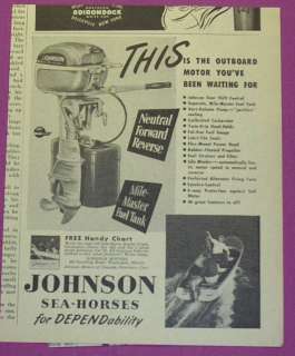 1949.JOHNSON SEA HORSES OUTBOARDDEPENDABILITY AD ART  