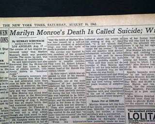   DEATH SUICIDE REPORT Norma Jean Baker 1962 Newspaper 1st Report  