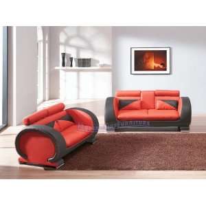 Ultra Modern Red and Black Leather Sofa and Loveseat Set  