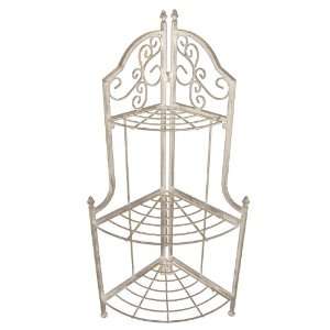 AQ BR 0960 RC3 Country Cream 3 Tier Corner Bakers Rack with Scroll 