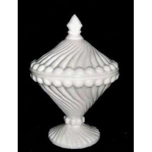   Ball and Swirl Covered Candy Westmoreland Milk Glass