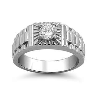   with Clear CZ Stone   Face Height 10.20mm, Band Width3.57mm   Size9