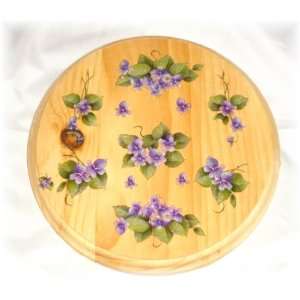  Purple Flowers and Green Leaves Plaque on Circular Natural 