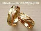 14K TRICOLOR GOLD HIS & HER WEDDING BAND RING SET 5 14  