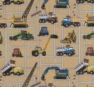 Blank Quilting Rigs Digs Tractor Backhoe Novelty Fabric  