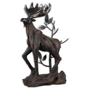   21 Irish Elk, Sculpture Tural Wood Tone With Antiqued Silver Accents
