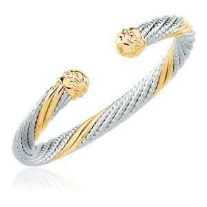  Twisted Strand Cuff Bracelet in 14 Karat Gold and Silver 