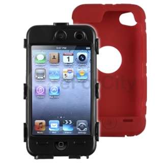 FOR IPOD TOUCH 4 4G DELUXE RED HARD CASE COVER SILICONE SKIN+MIRROR 