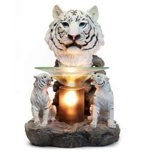 White Tiger Head with Black Cylinder Electric Oil Warmer Lamp