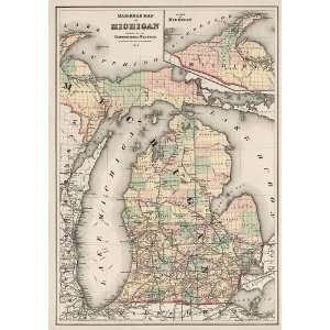 Antique Railroad Map of Michigan (1876) by G.W. and C.B. Colton and Co 
