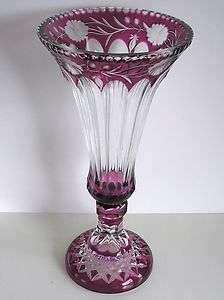VAL ST LAMBERT AMETHYST CASED CUT TO CLEAR CRYSTAL VASE  