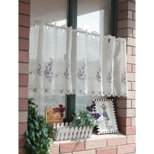   Embroidery Purple Roses Sheer Valance/cafe Curtain